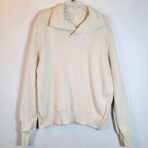 Les Tien Mens Pullover Fleece Cotton Pullover Sweater Size Large White Preppy